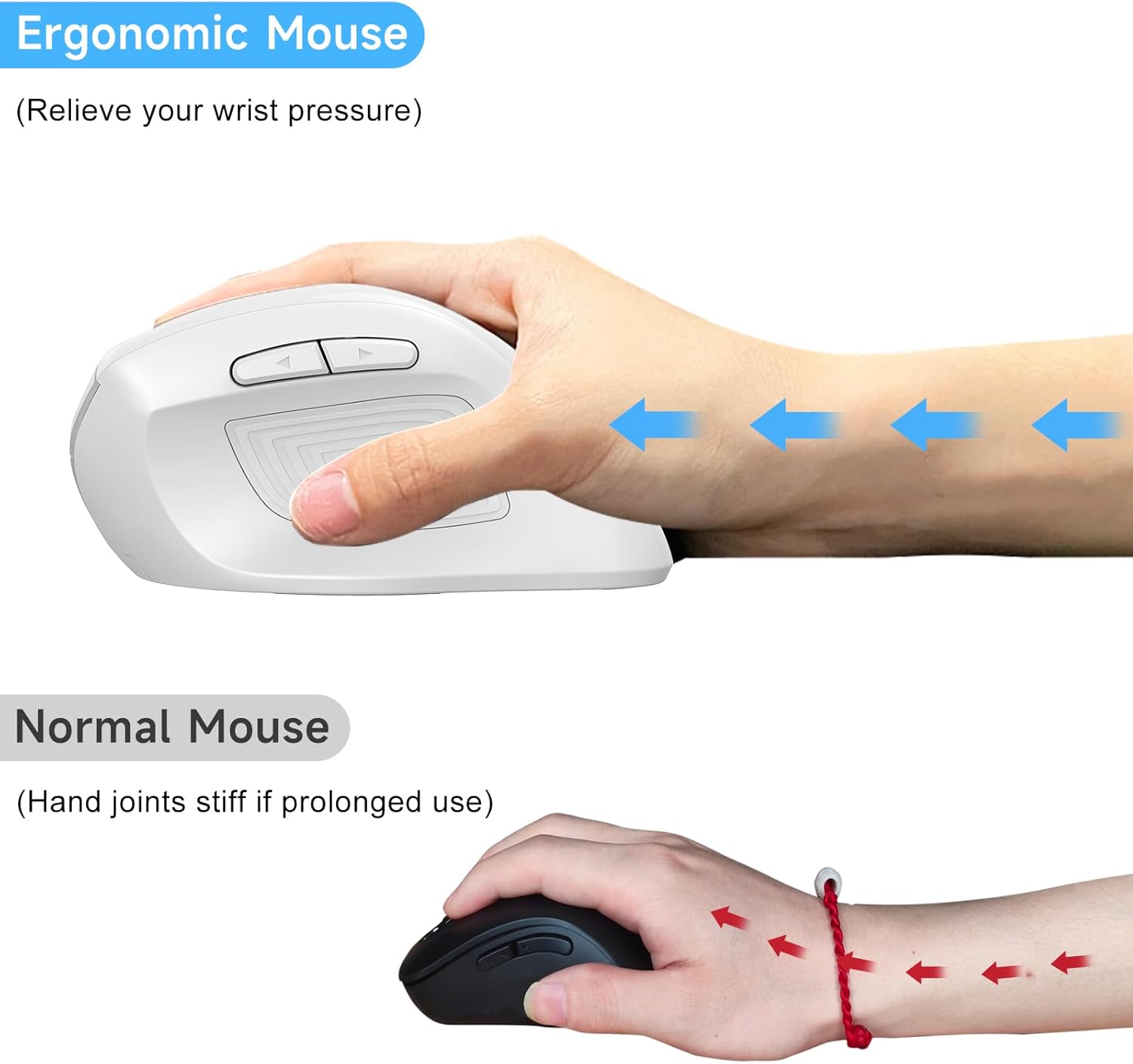 memzuoix Ergonomic Wireless Mouse, 2.4G Optical Cordless, 800/1200/1600 DPI, Vertical Computer Mouse for Laptop, Mac, PC, Desktop (Right Hand, Large) - White